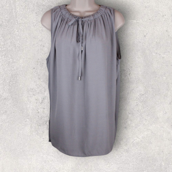 ANN TAYLOR Pleat Neck Top Loose Fit in Gray Size Medium - Picture 1 of 9
